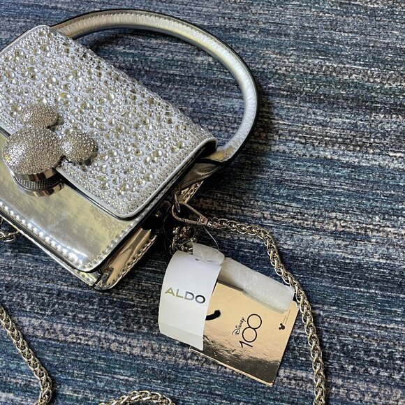 ALDO X DISNEY 100 Minnie Mouse Silver Glitter Shoulder Purse - Picture 3 of 6